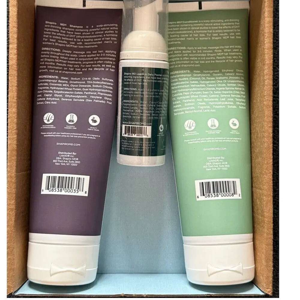 Shapiro MD Hair Growth Kit Thicker Fuller Healthier Shampoo Conditioner Foam